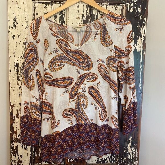 EUC Lucky Brand Boho paisley blouse. Size Small - Picture 1 of 8